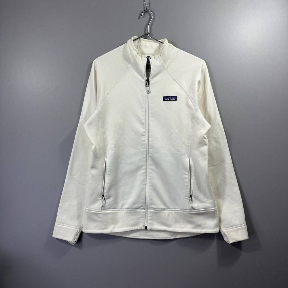 Patagonia Jacket Womens Medium White Full Zip Fleece Lined Pockets Warm Outdoor